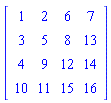 Matrix(4, 4, {(1, 1) = 1, (1, 2) = 2, (1, 3) = 6, (1, 4) = 7, (2, 1) = 3, (2, 2) = 5, (2, 3) = 8, (2, 4) = 13, (3, 1) = 4, (3, 2) = 9, (3, 3) = 12, (3, 4) = 14, (4, 1) = 10, (4, 2) = 11, (4, 3) = 15, (4, 4) = 16})