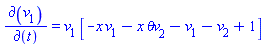 `&PartialD;`(v[1])/`&PartialD;`(t) = v[1]*[-x*v[1]-x*`&theta;v`[2]-v[1]-v[2]+1]