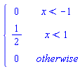 piecewise(x < -1, 0, x < 1, 1/2, 0)