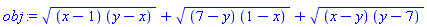 ((x-1)*(y-x))^(1/2)+((7-y)*(1-x))^(1/2)+((x-y)*(y-7))^(1/2)
