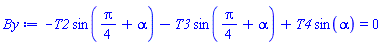 -T2*sin((1/4)*Pi+alpha)-T3*sin((1/4)*Pi+alpha)+T4*sin(alpha) = 0