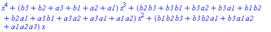 x^4+(b3+b2+a3+b1+a2+a1)*x^3+(b2*b3+b3*b1+b3*a2+b3*a1+b1*b2+b2*a1+a3*b1+a3*a2+a3*a1+a1*a2)*x^2+(b1*b2*b3+b3*b2*a1+b3*a1*a2+a1*a2*a3)*x