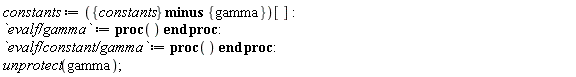 constants := (`minus`({constants}, {gamma}))[]: