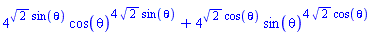 4^(2^(1/2)*sin(theta))*cos(theta)^(4*2^(1/2)*sin(theta))+4^(2^(1/2)*cos(theta))*sin(theta)^(4*2^(1/2)*cos(theta))