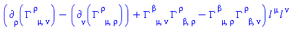 (Physics:-d_[rho](Physics:-Christoffel[`~rho`, mu, nu], [X])-Physics:-d_[nu](Physics:-Christoffel[`~rho`, mu, rho], [X])+Physics:-Christoffel[`~beta`, mu, nu]*Physics:-Christoffel[`~rho`, beta, rho]-Physics:-Christoffel[`~beta`, mu, rho]*Physics:-Christoffel[`~rho`, beta, nu])*l[`~mu`](X)*l[`~nu`](X)
