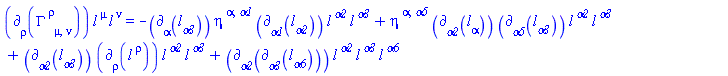 Physics:-d_[rho](Physics:-Christoffel[`~rho`, mu, nu], [X])*l[`~mu`](X)*l[`~nu`](X) = -Physics:-d_[alpha](l[alpha3](X), [X])*eta[`~alpha`, `~alpha1`]*Physics:-d_[alpha1](l[alpha2](X), [X])*l[`~alpha2`](X)*l[`~alpha3`](X)+eta[`~alpha`, `~alpha5`]*Physics:-d_[alpha2](l[alpha](X), [X])*Physics:-d_[alpha5](l[alpha3](X), [X])*l[`~alpha2`](X)*l[`~alpha3`](X)+Physics:-d_[alpha2](l[alpha3](X), [X])*Physics:-d_[rho](l[`~rho`](X), [X])*l[`~alpha2`](X)*l[`~alpha3`](X)+Physics:-d_[alpha2](Physics:-d_[alpha3](l[alpha6](X), [X]), [X])*l[`~alpha2`](X)*l[`~alpha3`](X)*l[`~alpha6`](X)