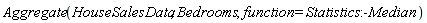 Aggregate(HouseSalesData, Bedrooms, function = Statistics:-Median)