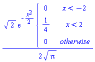 sqrt(2)*exp(-(1/2)*x^2)*piecewise(x < -2, 0, x < 2, 1/4, 0)/(2*sqrt(Pi))