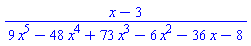 (x-3)/(9*x^5-48*x^4+73*x^3-6*x^2-36*x-8)