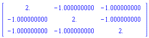 Matrix([[2., -1.000000000, -1.000000000], [-1.000000000, 2., -1.000000000], [-1.000000000, -1.000000000, 2.]])
