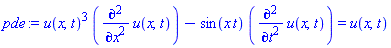 u(x, t)^3*(diff(diff(u(x, t), x), x))-sin(x*t)*(diff(diff(u(x, t), t), t)) = u(x, t)