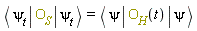 Bra(psi, t)*O__S*Ket(psi, t) = Bra(psi, 0)*O__H(t)*Ket(psi, 0)