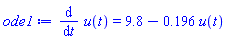 diff(u(t), t) = 9.8-.196*u(t)