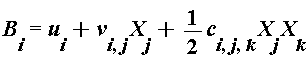B[i] = u[i]+v[i, j]*X[j]+(1/2)*c[i, j, k]*X[j]*X[k]