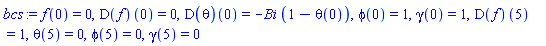 f(0) = 0, (D(f))(0) = 0, (D(theta))(0) = -Bi*(1-theta(0)), phi(0) = 1, gamma(0) = 1, (D(f))(5) = 1, theta(5) = 0, phi(5) = 0, gamma(5) = 0