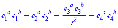 e[1, `~a`]*e[1, `~b`]-e[2, `~a`]*e[2, `~b`]-e[3, `~a`]*e[3, `~b`]/r^2-e[4, `~a`]*e[4, `~b`]