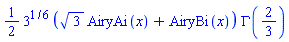 (1/2)*3^(1/6)*(3^(1/2)*AiryAi(x)+AiryBi(x))*GAMMA(2/3)