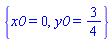 {x0 = 0, y0 = 3/4}