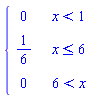 piecewise(x < 1, 0, x <= 6, 1/6, 6 < x, 0)