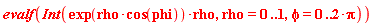 evalf(Int(exp(rho*cos(phi))*rho, rho = 0 .. 1, phi = 0 .. 2*Pi))