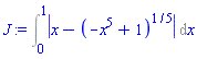 Int(abs(x-(-x^5+1)^(1/5)), x = 0 .. 1)