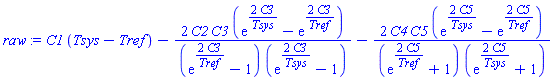 C1*(Tsys-Tref)-2*C2*C3*(exp(2*C3/Tsys)-exp(2*C3/Tref))/((exp(2*C3/Tref)-1)*(exp(2*C3/Tsys)-1))-2*C4*C5*(exp(2*C5/Tsys)-exp(2*C5/Tref))/((exp(2*C5/Tref)+1)*(exp(2*C5/Tsys)+1))