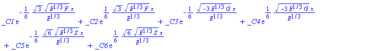 _C1*exp(-(1/6)*3^(1/2)*(E^(1/3)*F)^(1/2)*x/E^(1/3))+_C2*exp((1/6)*3^(1/2)*(E^(1/3)*F)^(1/2)*x/E^(1/3))+_C3*exp(-(1/6)*(-3*E^(1/3)*G)^(1/2)*x/E^(1/3))+_C4*exp((1/6)*(-3*E^(1/3)*G)^(1/2)*x/E^(1/3))+_C5*exp(-(1/6)*6^(1/2)*(E^(1/3)*S)^(1/2)*x/E^(1/3))+_C6*exp((1/6)*6^(1/2)*(E^(1/3)*S)^(1/2)*x/E^(1/3))