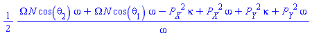 (1/2)*(Omega*N*cos(theta[2])*omega+Omega*N*cos(theta[1])*omega-P__X^2*kappa+P__X^2*omega+P__Y^2*kappa+P__Y^2*omega)/omega