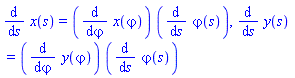 diff(x(s), s) = (diff(x(varphi), varphi))*(diff(varphi(s), s)), diff(y(s), s) = (diff(y(varphi), varphi))*(diff(varphi(s), s))