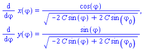 diff(x(varphi), varphi) = cos(varphi)/(-2*C*sin(varphi)+2*C*sin(varphi__0))^(1/2), diff(y(varphi), varphi) = sin(varphi)/(-2*C*sin(varphi)+2*C*sin(varphi__0))^(1/2)