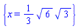 {x = (1/3)*6^(1/2)*3^(1/2)}
