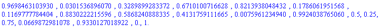 .9698463103930, 0.301536896070e-1, .3289899283372, .6710100716628, .8213938048432, .1786061951568, .1169777784404, .8830222215596, .5868240888335, .4131759111665, 0.75961234940e-2, .9924038765060, .5, .25, .75, 0.669872981078e-1, .9330127018922, 0., 1.