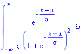 int(exp(-(x-mu)/sigma)/(sigma*(1+exp(-(x-mu)/sigma))^2), x = -infinity .. infinity)