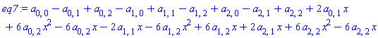 a[0, 0]-a[0, 1]+a[0, 2]-a[1, 0]+a[1, 1]-a[1, 2]+a[2, 0]-a[2, 1]+a[2, 2]+2*a[0, 1]*x+6*a[0, 2]*x^2-6*a[0, 2]*x-2*a[1, 1]*x-6*a[1, 2]*x^2+6*a[1, 2]*x+2*a[2, 1]*x+6*a[2, 2]*x^2-6*a[2, 2]*x