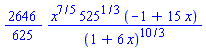 (2646/625)*x^(7/5)*525^(1/3)*(-1+15*x)/(1+6*x)^(10/3)