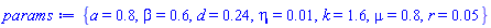{a = .8, beta = .6, d = .24, eta = 0.1e-1, k = 1.6, mu = .8, r = 0.5e-1}