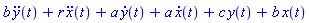 Desc(a*(diff(x(t), t))+b*x(t)+r*(diff(diff(x(t), t), t))+a*(diff(y(t), t))+b*(diff(diff(y(t), t), t))+c*y(t))