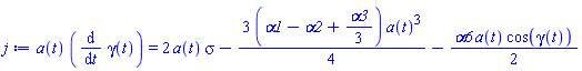 a(t)*(diff(gamma(t), t)) = 2*a(t)*sigma-(3/4)*(alpha1-alpha2+(1/3)*alpha3)*a(t)^3-(1/2)*alpha6*a(t)*cos(gamma(t))