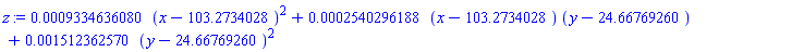 0.9334636080e-3*(x-103.2734028)^2+0.2540296188e-3*(x-103.2734028)*(y-24.66769260)+0.1512362570e-2*(y-24.66769260)^2