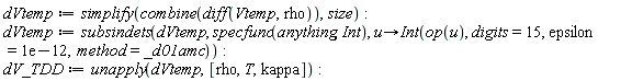 dVtemp := simplify(combine(diff(Vtemp, rho)), size):