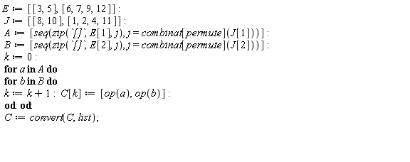 E := [[3, 5], [6, 7, 9, 12]]: