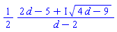 (1/2)*(2*d-5+I*(4*d-9)^(1/2))/(d-2)
