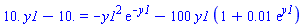 0.1e2*y1-0.1e2 = -y1^2*exp(-y1)-100*y1*(1+0.1e-1*exp(y1))