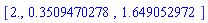 [2., .3509470278, 1.649052972]