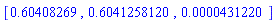 [.60408269, .6041258120, 0.431220e-4]