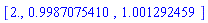 [2., .9987075410, 1.001292459]