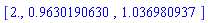 [2., .9630190630, 1.036980937]