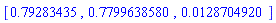 [.79283435, .7799638580, 0.128704920e-1]