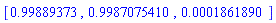 [.99889373, .9987075410, 0.1861890e-3]