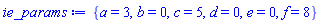 {a = 3, b = 0, c = 5, d = 0, e = 0, f = 8}